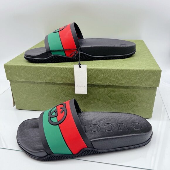 Gucci Agrado Interlocking G Logo Rubber Slide Sandals Black Mens UK 10 US 10.5 - Picture 6 of 16